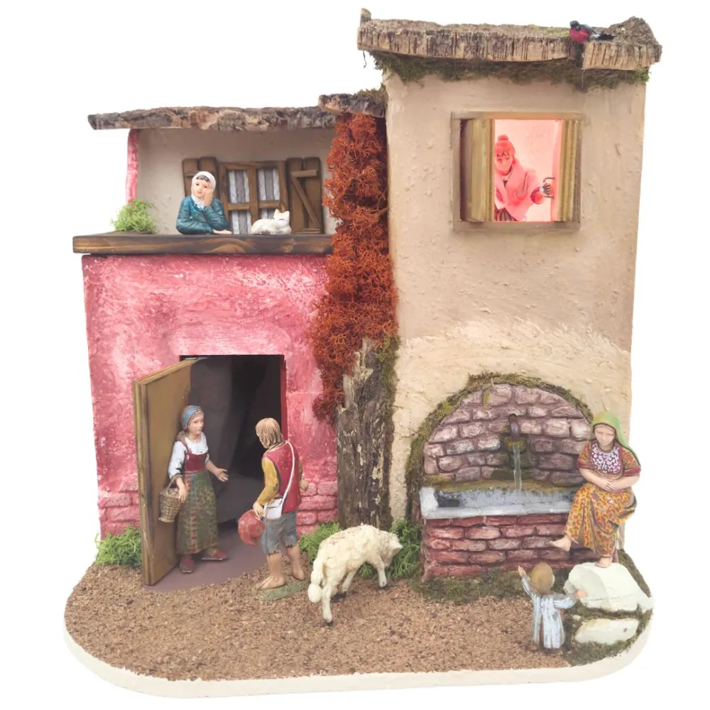 Animated Village Scene with Fountain 10 cm