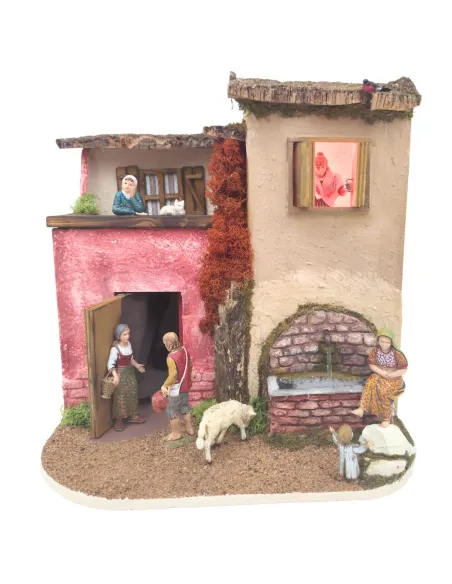 Animated Village Scene with Fountain 10 cm
