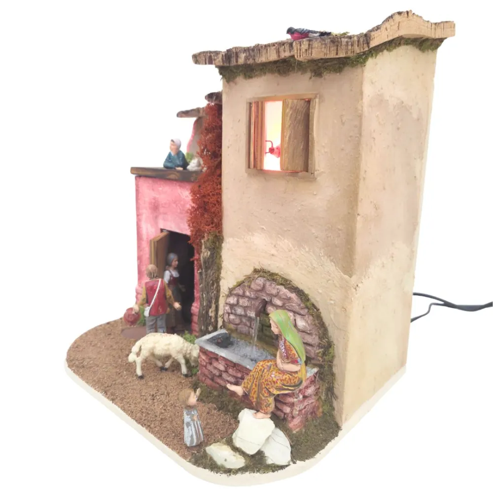 Animated Village Scene with Fountain 10 cm