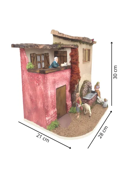 Animated Village Scene with Fountain 10 cm