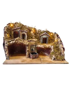 Wood and Cork Village with Fountain and Lighting for 8–10 cm Nativity Figures
