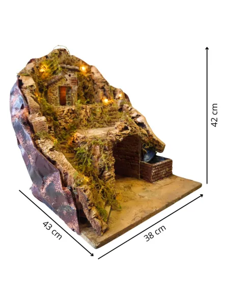 Wood and Cork Village with Stream and Lighting for 8–10 cm Nativity Figures