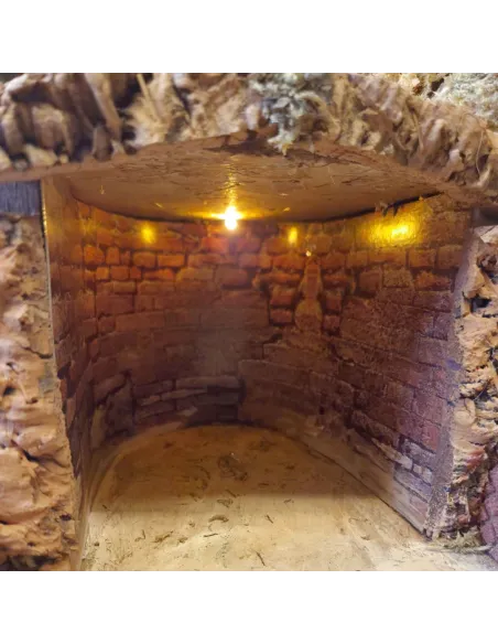 Borgo in legno e sughero con mulino e ruscello funzionanti per statue da 10-12 cm