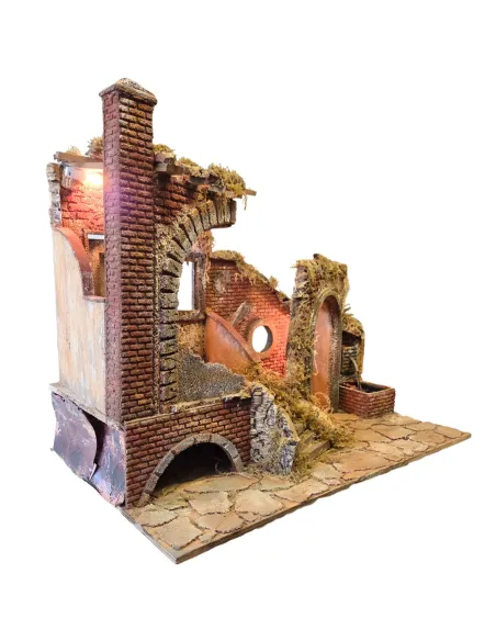 Rudere in stile napoletano con fontana e illuminazione per statue da 15-20 cm