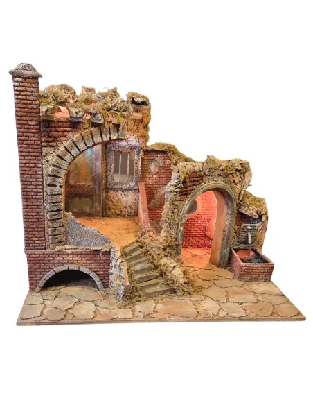 Neapolitan-Style Ruin with Fountain and Lighting for 15–20 cm Nativity Figures