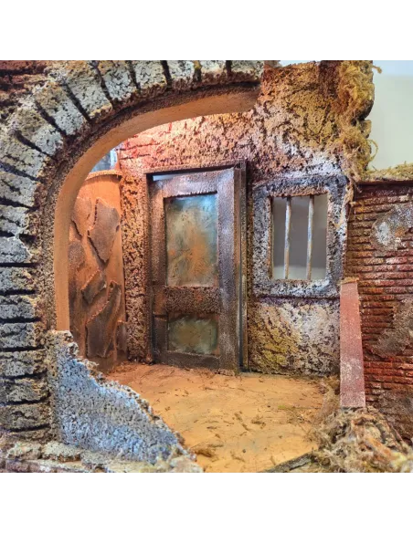 Rudere in stile napoletano con fontana e illuminazione per statue da 15-20 cm