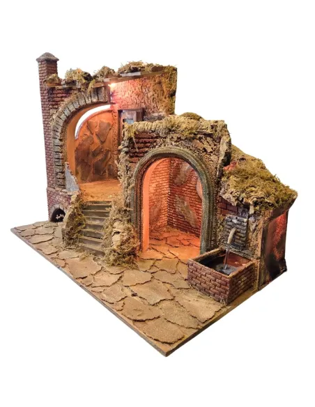 Neapolitan-Style Ruin with Fountain and Lighting for 15–20 cm Nativity Figures