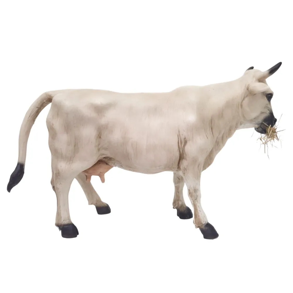 Mucca bianca che mangia in movimento per statue da 30 cm