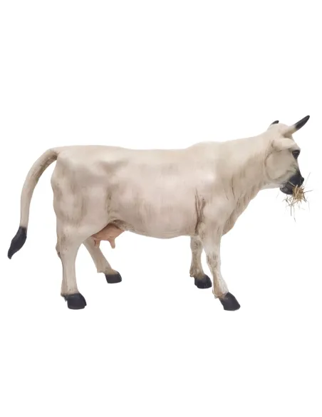 Animated White Cow Eating for 30 cm Nativity Figures
