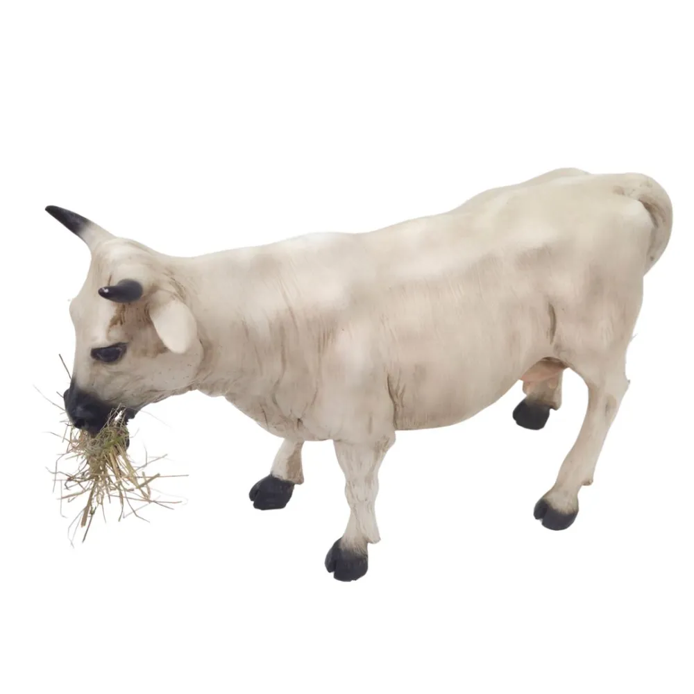 Animated White Cow Eating for 30 cm Nativity Figures