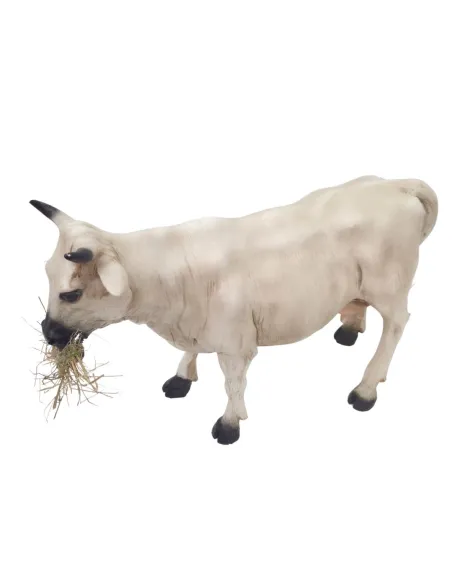 Animated White Cow Eating for 30 cm Nativity Figures