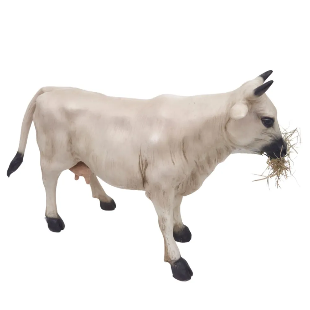 Mucca bianca che mangia in movimento per statue da 30 cm