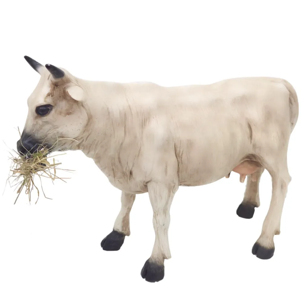 Mucca bianca che mangia in movimento per statue da 30 cm