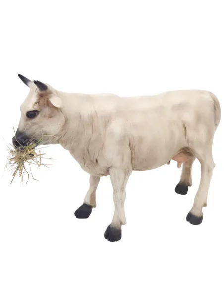 Mucca bianca che mangia in movimento per statue da 30 cm