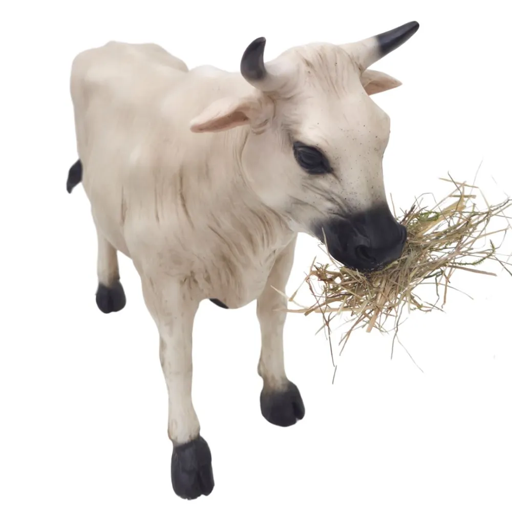 Animated White Cow Eating for 30 cm Nativity Figures