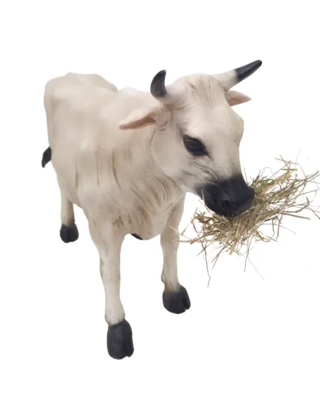 Mucca bianca che mangia in movimento per statue da 30 cm