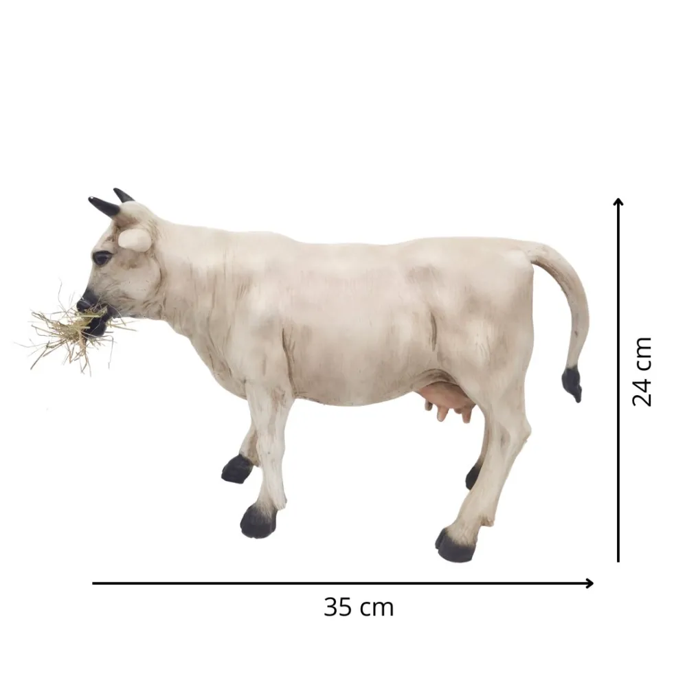 Animated White Cow Eating for 30 cm Nativity Figures