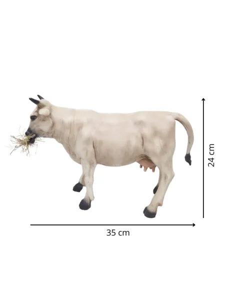 Mucca bianca che mangia in movimento per statue da 30 cm