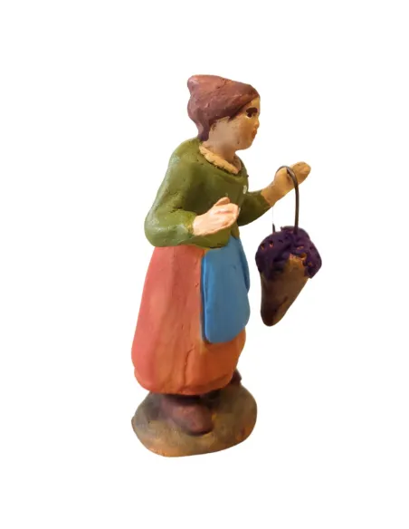 Donna con cesto uva in terracotta 7 cm