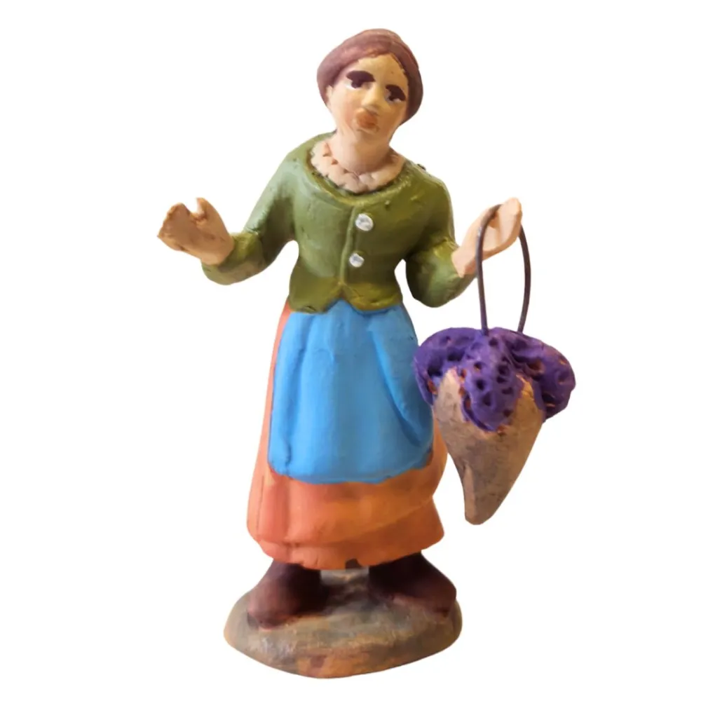 Terracotta Woman with Basket of Grapes, 7 cm