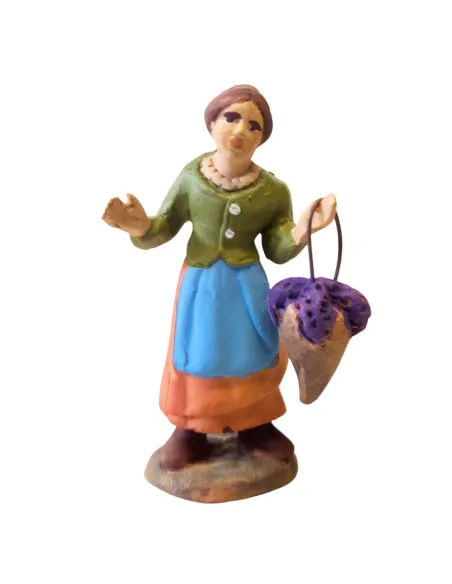 Donna con cesto uva in terracotta 7 cm