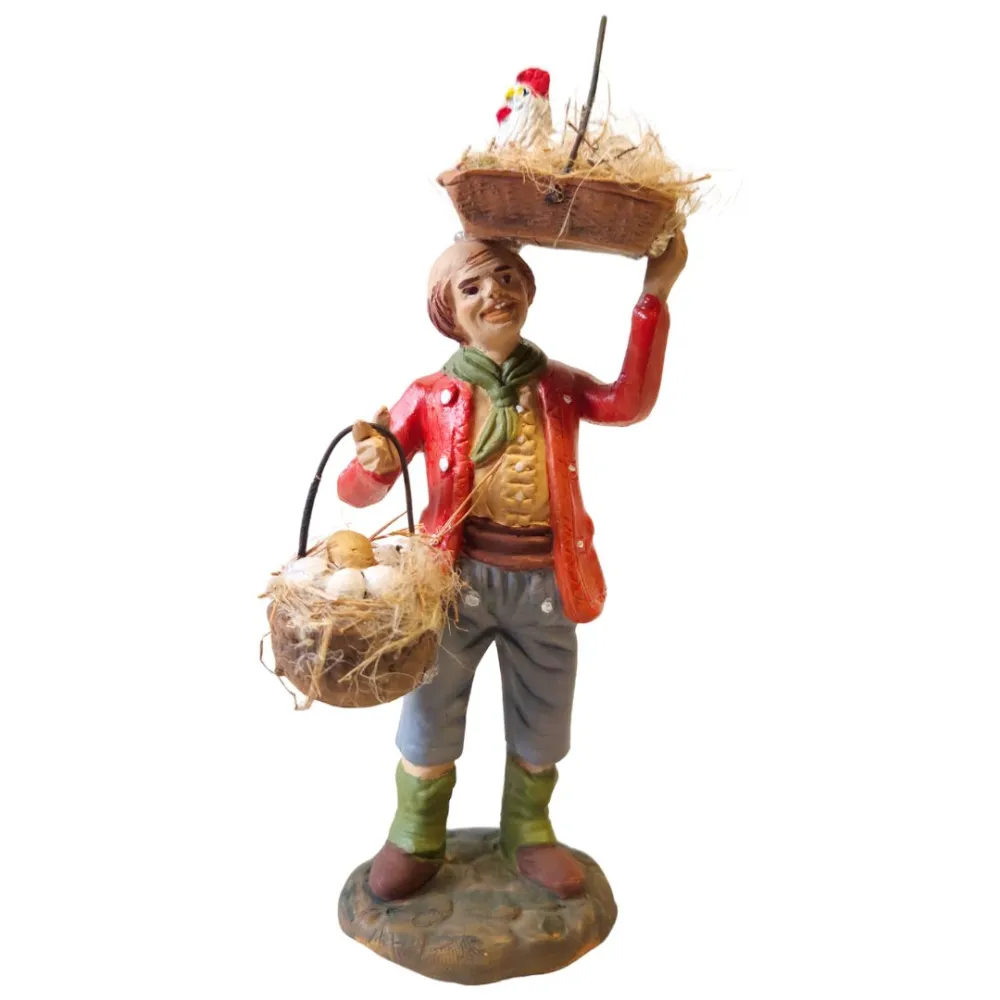 Venditore di uova con gallina in terracotta 12 cm