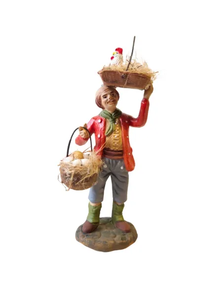 Venditore di uova con gallina in terracotta 12 cm