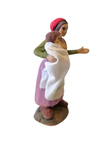 Donna con bambino in braccio in terracotta 10 cm