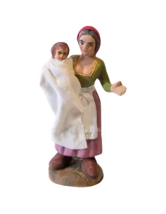 Donna con bambino in braccio in terracotta 10 cm