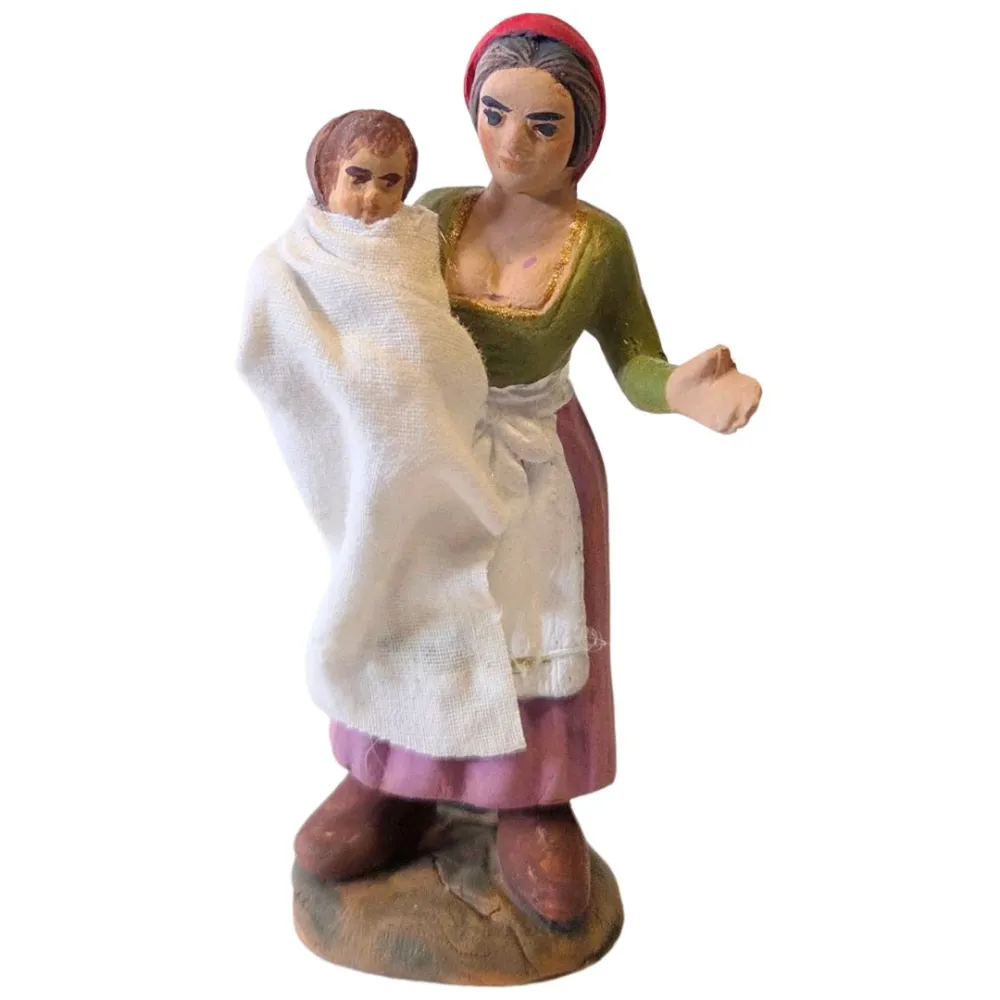Terracotta Woman Holding a Baby, 10 cm