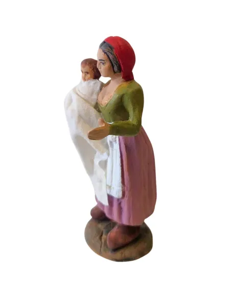 Donna con bambino in braccio in terracotta 10 cm
