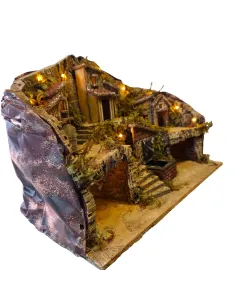 Wood and Cork Village with Fountain and Lighting for 8 cm Nativity Figures 2