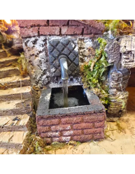 Borgo in legno e sughero con fontana, grotta e illuminazione per statue da 8 cm