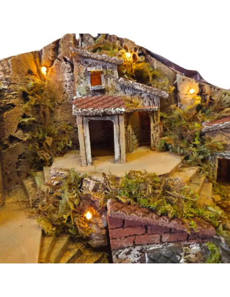 Wood and Cork Village with Fountain and Lighting for 8 cm Nativity Figures