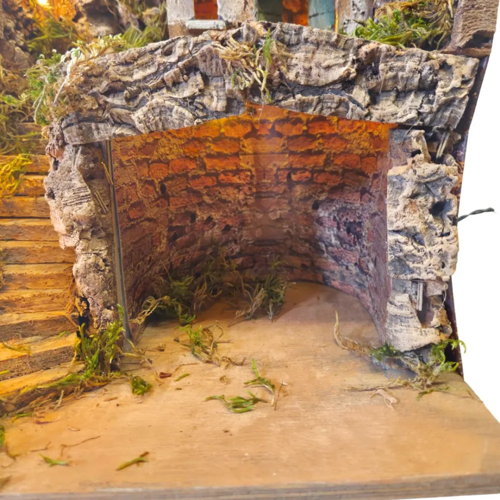 Wood and Cork Village with Staircase and Lighting for 8–10 cm Nativity Figures