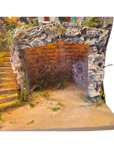 Wood and Cork Village with Staircase and Lighting for 8–10 cm Nativity Figures