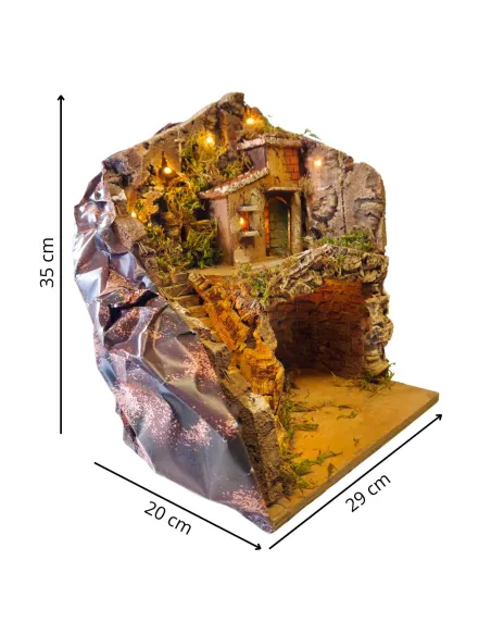 Wood and Cork Village with Staircase and Lighting for 8–10 cm Nativity Figures