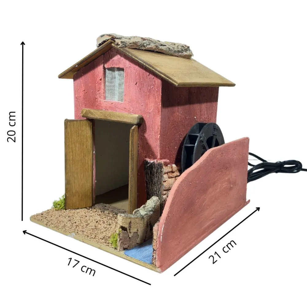 Rustic Village House with Moving Watermill for 8–10 cm Nativity Figures