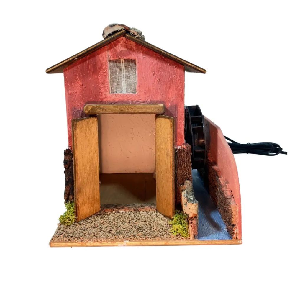 Rustic Village House with Moving Watermill for 8–10 cm Nativity Figures