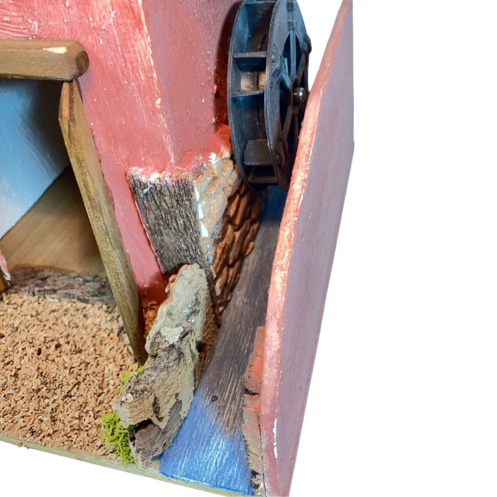 Rustic Village House with Moving Watermill for 8–10 cm Nativity Figures