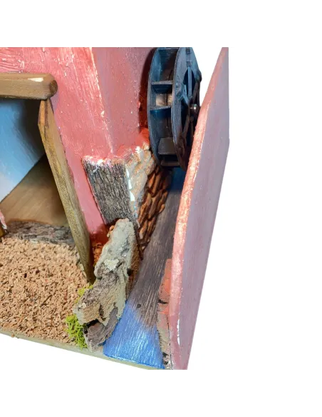 Rustic Village House with Moving Watermill for 8–10 cm Nativity Figures