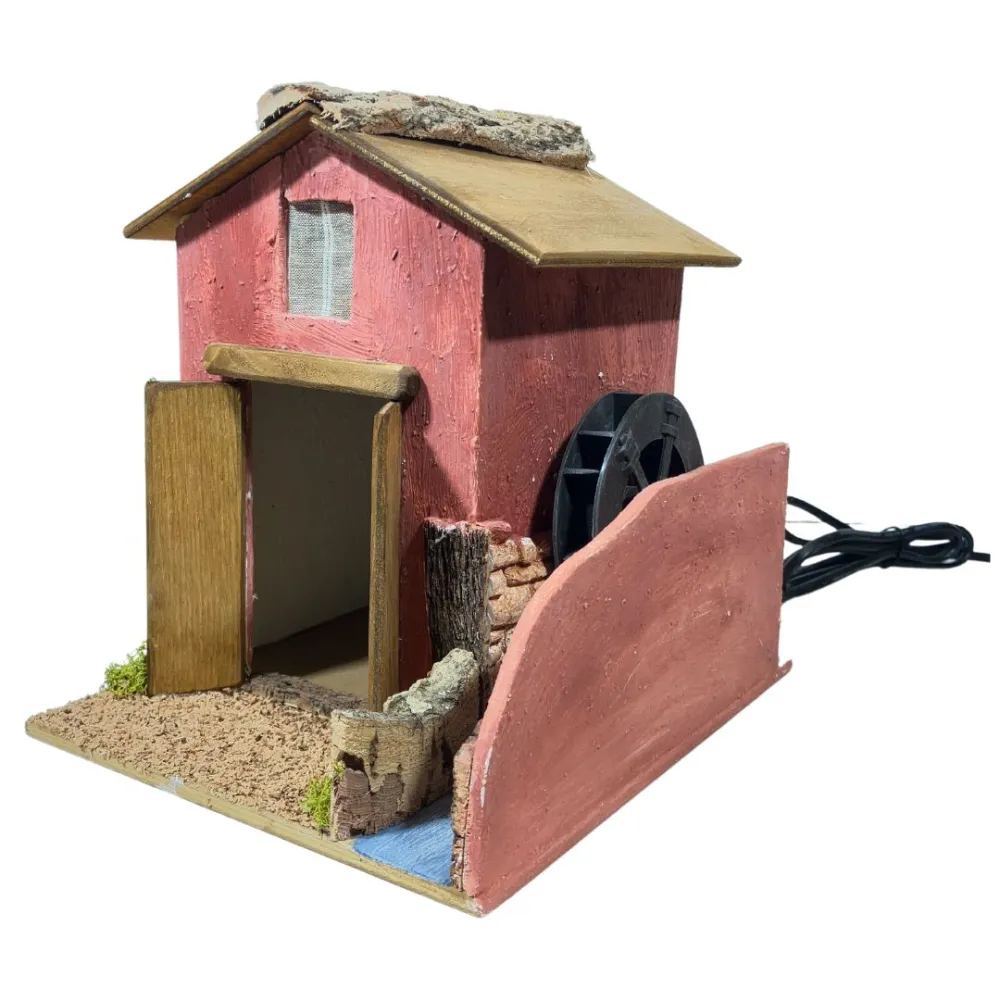 Rustic Village House with Moving Watermill for 8–10 cm Nativity Figures