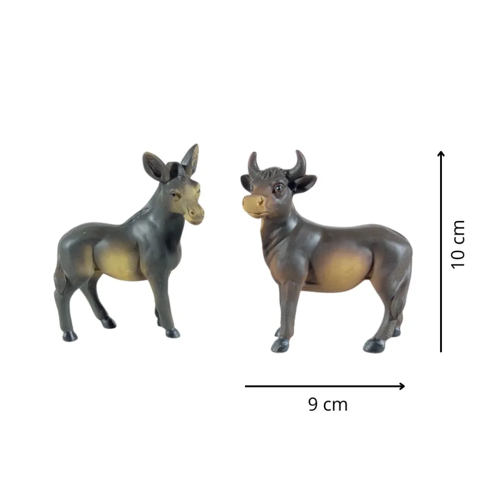 Set asino e bue in resina per statue da 12 cm