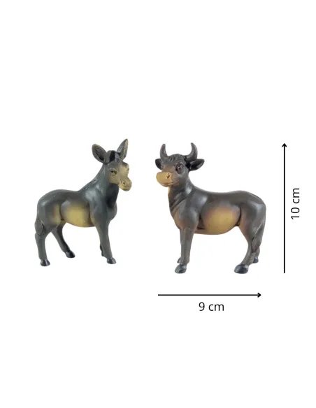 Set asino e bue in resina per statue da 12 cm