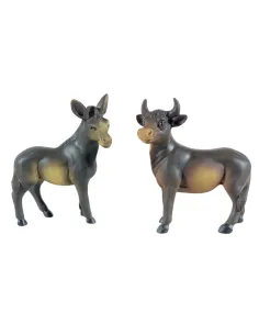 Set asino e bue in resina per statue da 12 cm