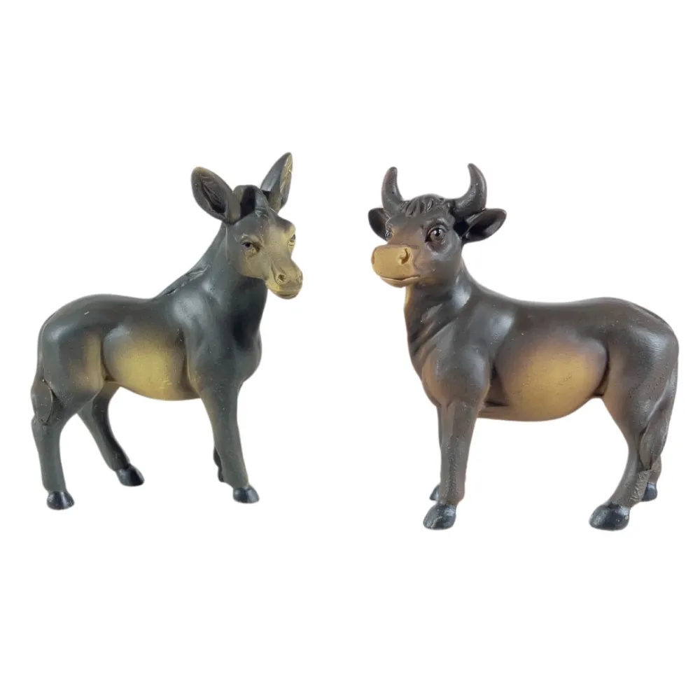 Set of Resin Donkey and Ox for 12 cm Nativity Figures