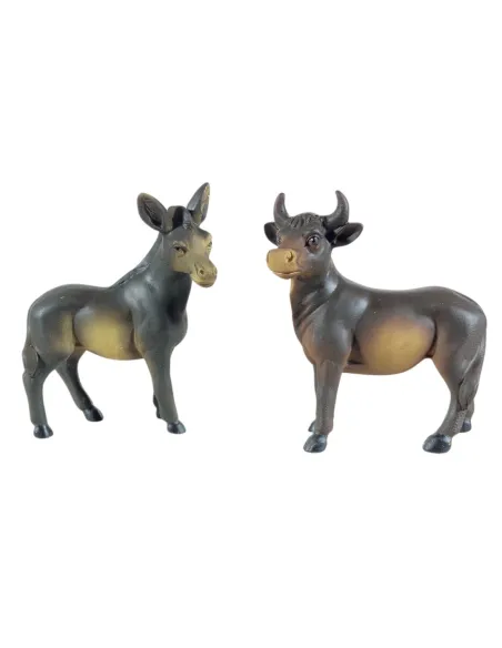 Set asino e bue in resina per statue da 12 cm