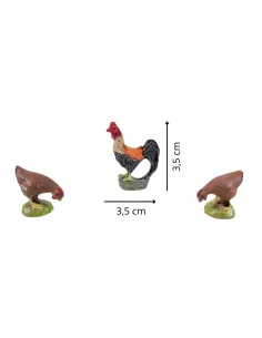 Set 2 galline e 1 gallo in resina per statue da 8-10 cm 2