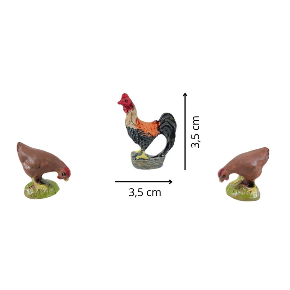 Set of Two Resin Hens and One Rooster for 8–10 cm Nativity Figures