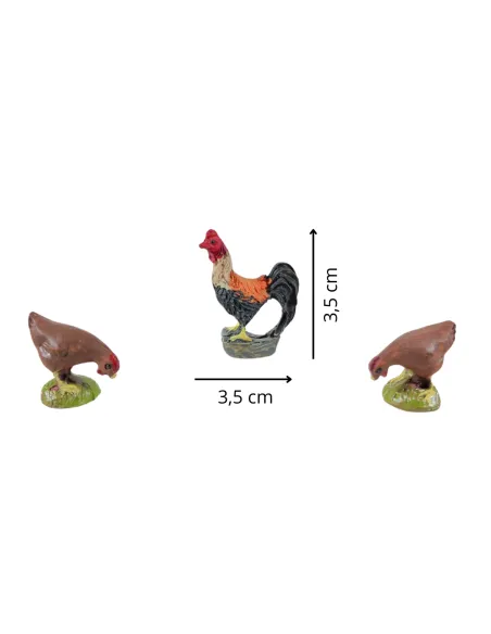 Set 2 galline e 1 gallo in resina per statue da 8-10 cm